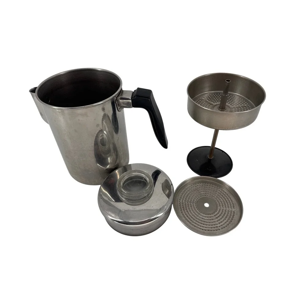FLINT Ekco Vintage Stovetop Percolator Coffee Pot Silver Stainless Steel 6-9 Cup